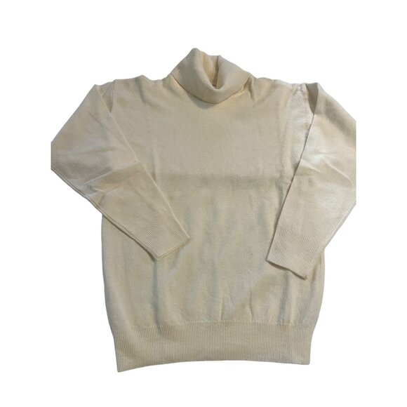NWT-Vintage Crazy Horse Lambswool blend Cream Turtleneck ribbed Sweater Small - Picture 1 of 9